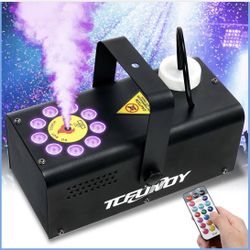 TCFUNDY 500W Fog Machine with 9 LED Lights, Vertical Smoke Machine, 12 Color Light Effect, Portable Fog Maker with Remote Control for Halloween Weddin