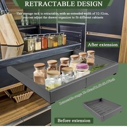 Pull Out Cabinet Organizer, Quiet Sliding Drawer Pantry Shelf Pull Out Cabinet Drawer Expandable Cabinet Pull Out Shelves No Drilling Slide Out Cabine