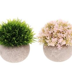 2 packs artificial mini plants (pink + green)
