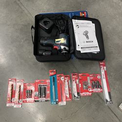 Tools Lot, Everything New Bosch Drill, Battery , Charger, Bag And Variety Tools