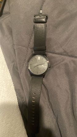 Black Analog Watch with Leather Strap
