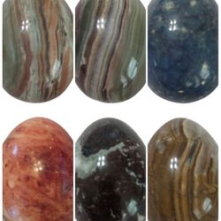 Vintage Set Of 6 Polished Solid Stone Marble Granite Eggs 3" Spring Easter Decor