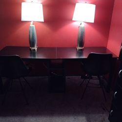 Black Double Desk And Chair Set