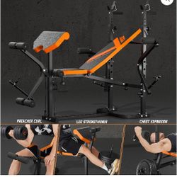 Home Gym Weight Bench Set w/ Squat Rack, Barbell & Weights + FREE Premium Protein