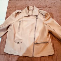 Cole Haan Blush Pink Soft Leather Biker Moto Jacket Asymmetrical SZ Large