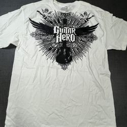 Y2K Vintage Guitar Hero T-Shirt Size “Large”White Graphic Tee M Wings Game 2005