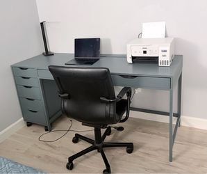 IKEA Office Desk with Rolling Drawer Unit + Separate Storage Stand