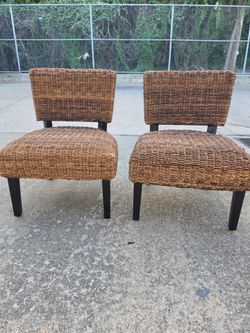 High End Natural Seagrass Accent Chairs- Designer Coastal Boho Pair