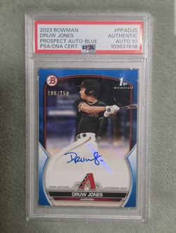 2023 Bowman Druw Jones Prospect Auto-Blue #/150 PSA/DNA Certified Autograph 10