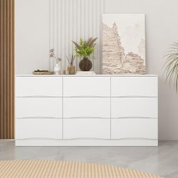 9-Drawer White Wood Chest of Drawer Modern Style 31.5 in. H x 63 in. W x 15.6 in. D