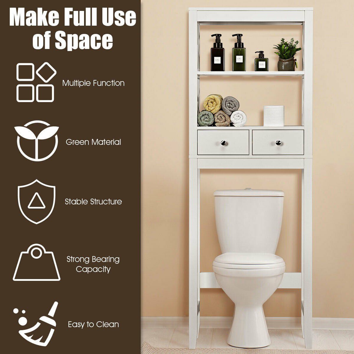 NEW Bathroom Storage Shelf to Organize Bath supplies & accessories for toilet bedroom kitchen