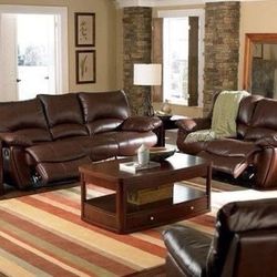 Brand New 2 Piece Chocolate Leatherette Reclining Sofa and Love Seat Set