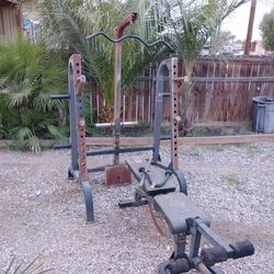 Bench squat rack with pulleys and attachments