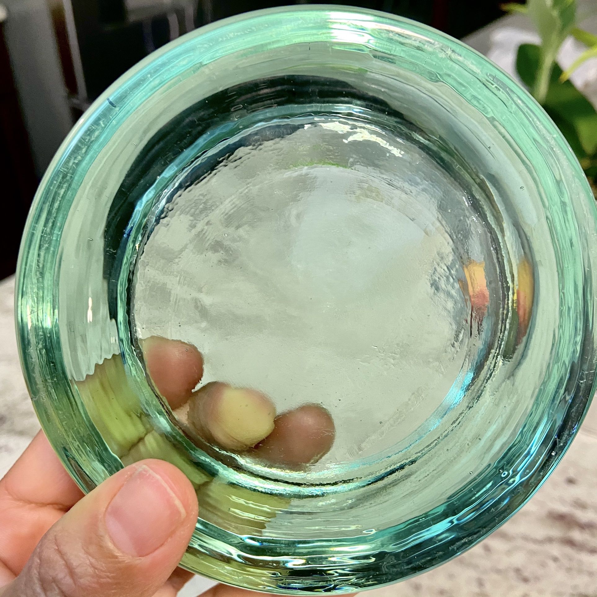 Hand Blown Glass Pillar Candle Holder Ocean Green