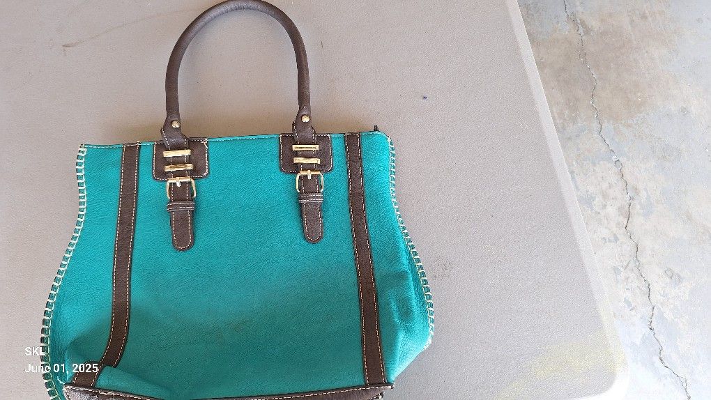 Turquoise Purse, Brown Straps