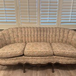 Vintage 1940s  Victorian Revival Sofa-Carved Wood Frame