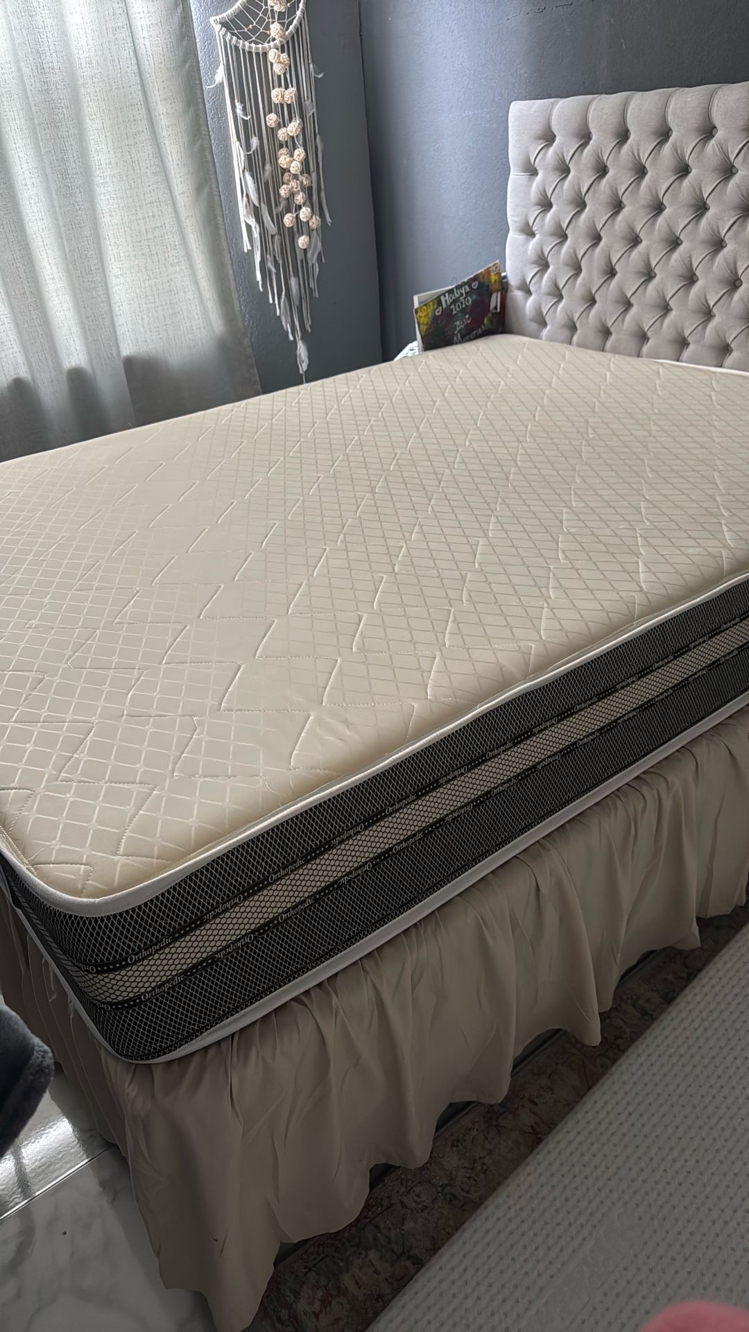 Bed For Sale. Headboard And Metal Bed Frame With Mattress And Box Spring