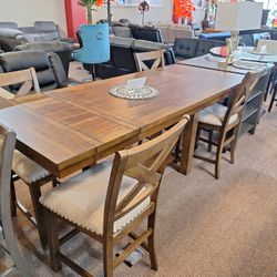 Counter Height Dining Extensión Table 4 Chairs And Bench