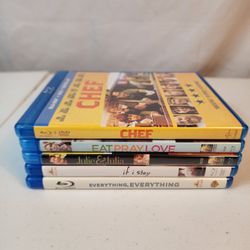 Blu Ray Lot of 5 Chef/ Eat Pray Love/ Julie Julia/ If I Stay/ Everything Everything. Excellent condition.