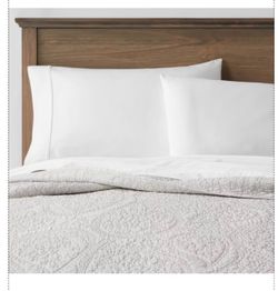 King Garment Washed Paisley Stitch Quilt Light Gray - Threshold, Microfiber, Year-Round Comfort