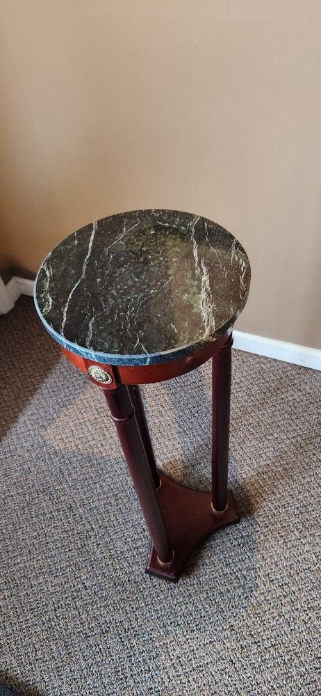 Marble Top Cherry Wood Corner Table