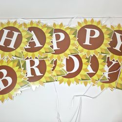 Sunflower Themed Happy Birthday Banner. Birthday Party Sunflower Decoration.