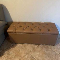Tufted Leather Storage 3ft Bench 