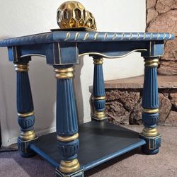 Hand-Painted French Victorian Coffee Table: Rustic Gold Accent Furniture