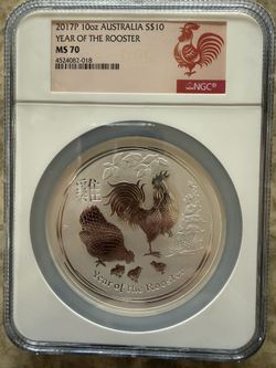 2017P 10oz NGC MS70 AUSTRALIA YEAR OF THE ROOSTER SILVER COIN 