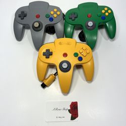 Bundle of 3 Nintendo 64 OEM Gray, Green and Yellow Remote Controllers