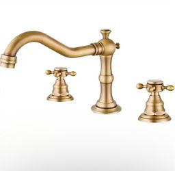 Farmhouse 8 in. Widespread Double Handle Bathroom Faucet 3-Holes With Pop-Up Drain Assembly in Antique Brass