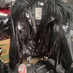 Divided Xxs Funky P Leather Furry Accent Cropped Jacket 