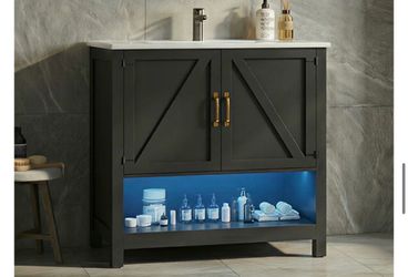 30" Bathroom Vanity with Sink, Black Freestanding Vanity for Small Bathrooms, Washbasin not included