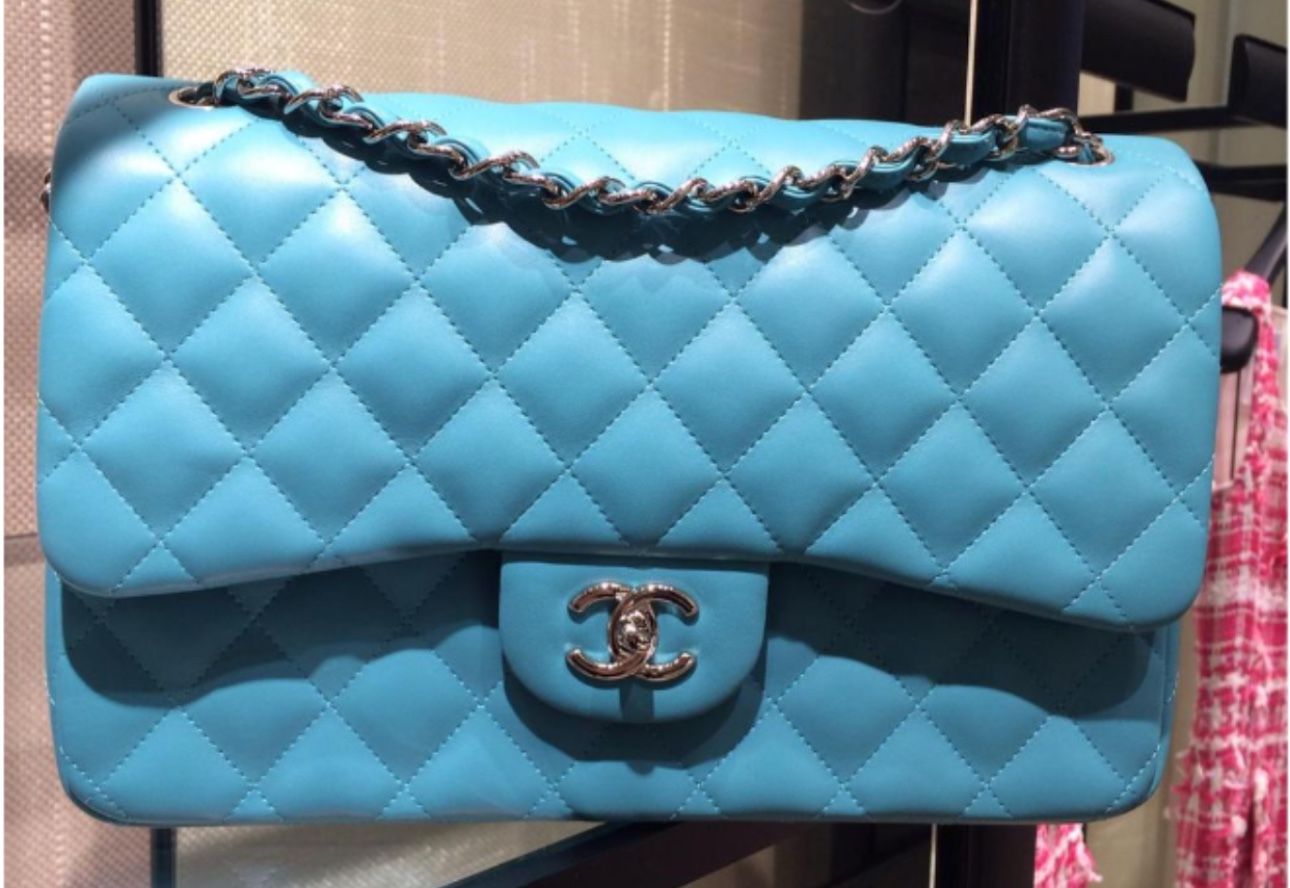 Chanel Double Flap Classic Handbag in Tiffany Blue