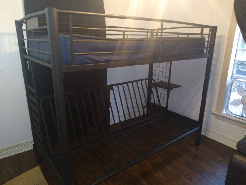 Bunk bed/ full/twin, or futon on the bottom.
