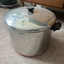 Large 16qt Revereware Copper Bottom Stainless Steel Pot with Lid Made in USA Revere ware VTG