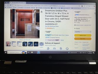 Frameless Shower Door 58-1/2”W x 72”H (New In Box)