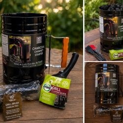 BBQ Starter Kit Bundle – Charcoal Chimney + Grill Brush + Cleaning Block + Brushes (NEW)