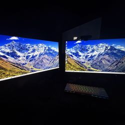 Two Monitors And Dual Monitor Stand