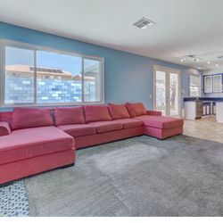 Large Red Sofa With Two Recliners