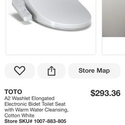 TOTO A2 Washlet Elongated Electronic Bidet Toilet Seat with Warm Water Cleansing, Cotton White