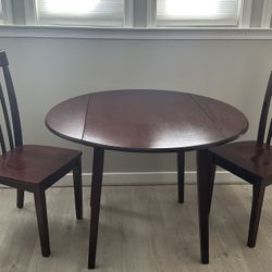 Solid Wood Drop Leaf Table (42”)  With Two Chairs 