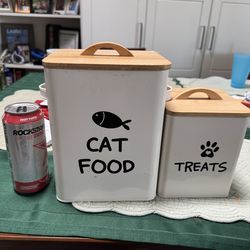 Cat food and treat storage containers Cat food and treat storage containers