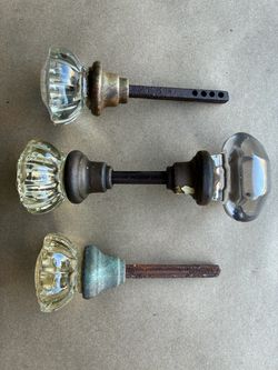 Antique Vintage Glass Doorknobs Brass Shank Set of 12