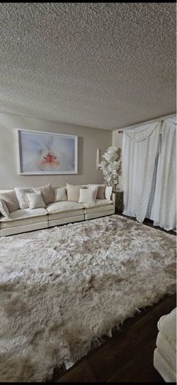 White cream chenille sectional couch