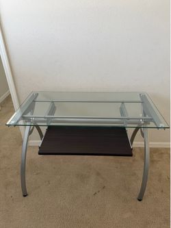 Glass Top Computer Desk with Sliding Keyboard Tray