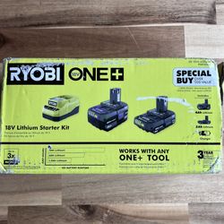 RYOBI ONE+ 18V Lithium-Ion Starter Kit with 2.0 Ah Battery, 4.0 Ah Battery, and Charger