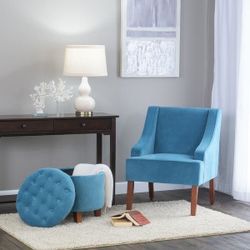 Teal Accent Chair With Matching Ottoman