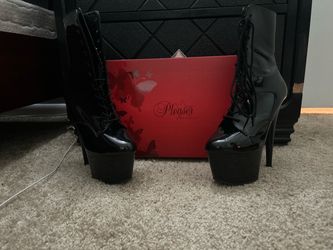 Pleaser Black Patent Platform Lace-Up Boots