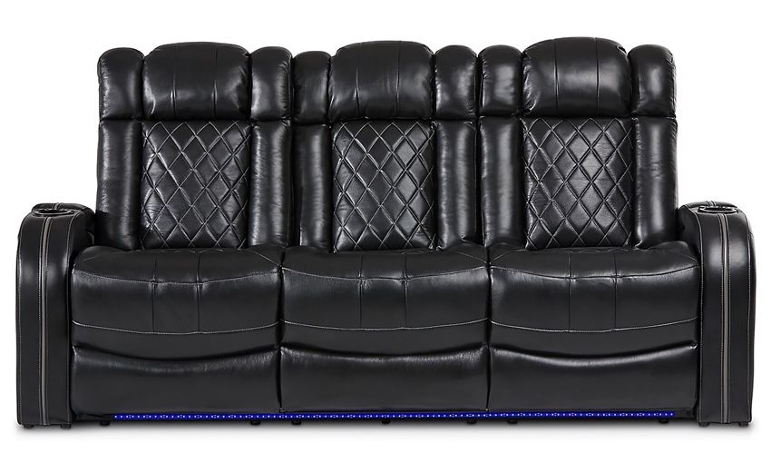 Omega Black Leather Power Reclining Sofa